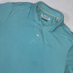 Tommy Bahama Polo Shirt Mens Large L Aqua Blue IslandZone Ribbed Short Sleeve